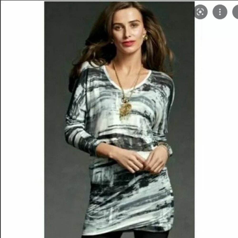 Cabi Style #130 Gray Black White Paintbrush Dolman Dress Size XS